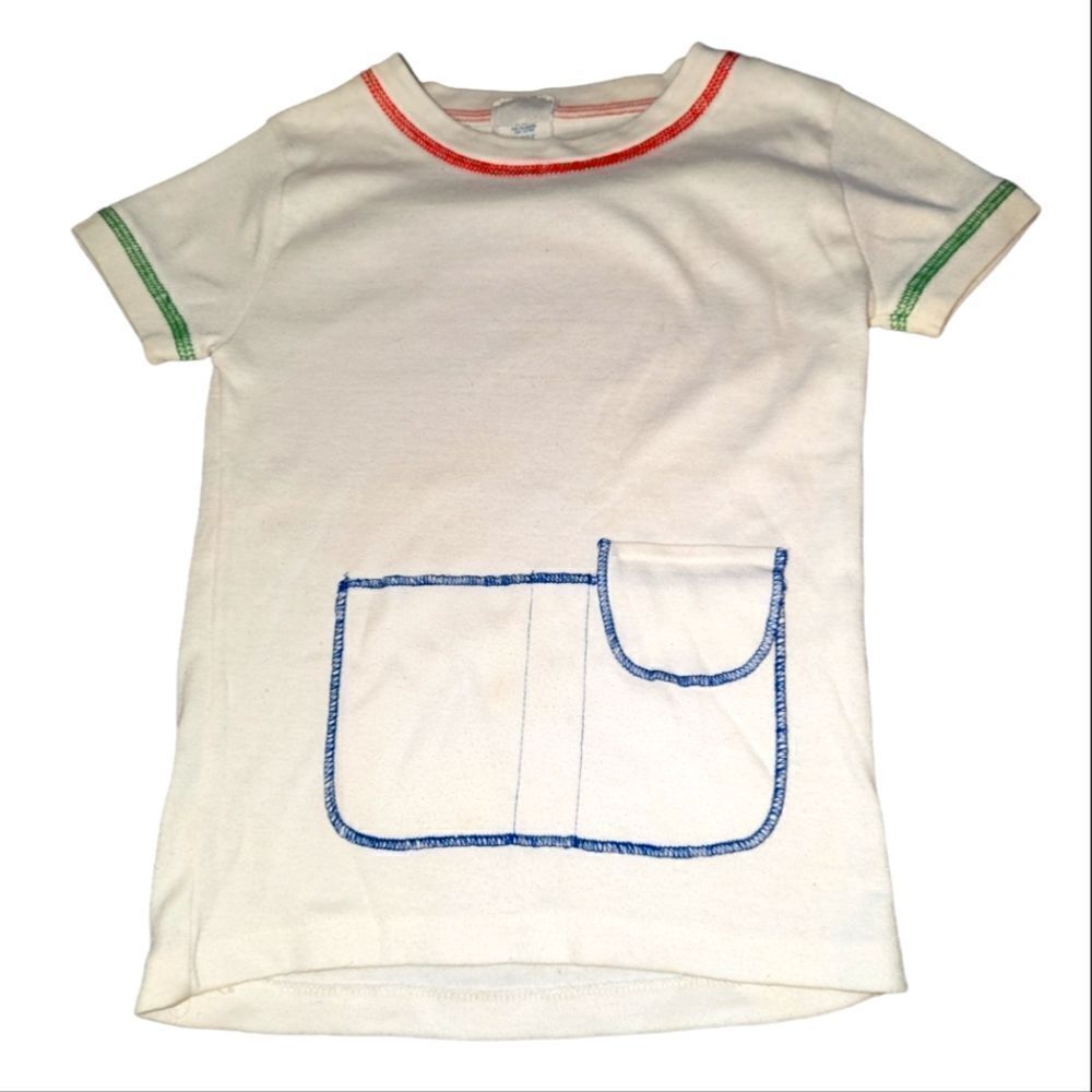 Vintage white shirt with color stitching and front pocket